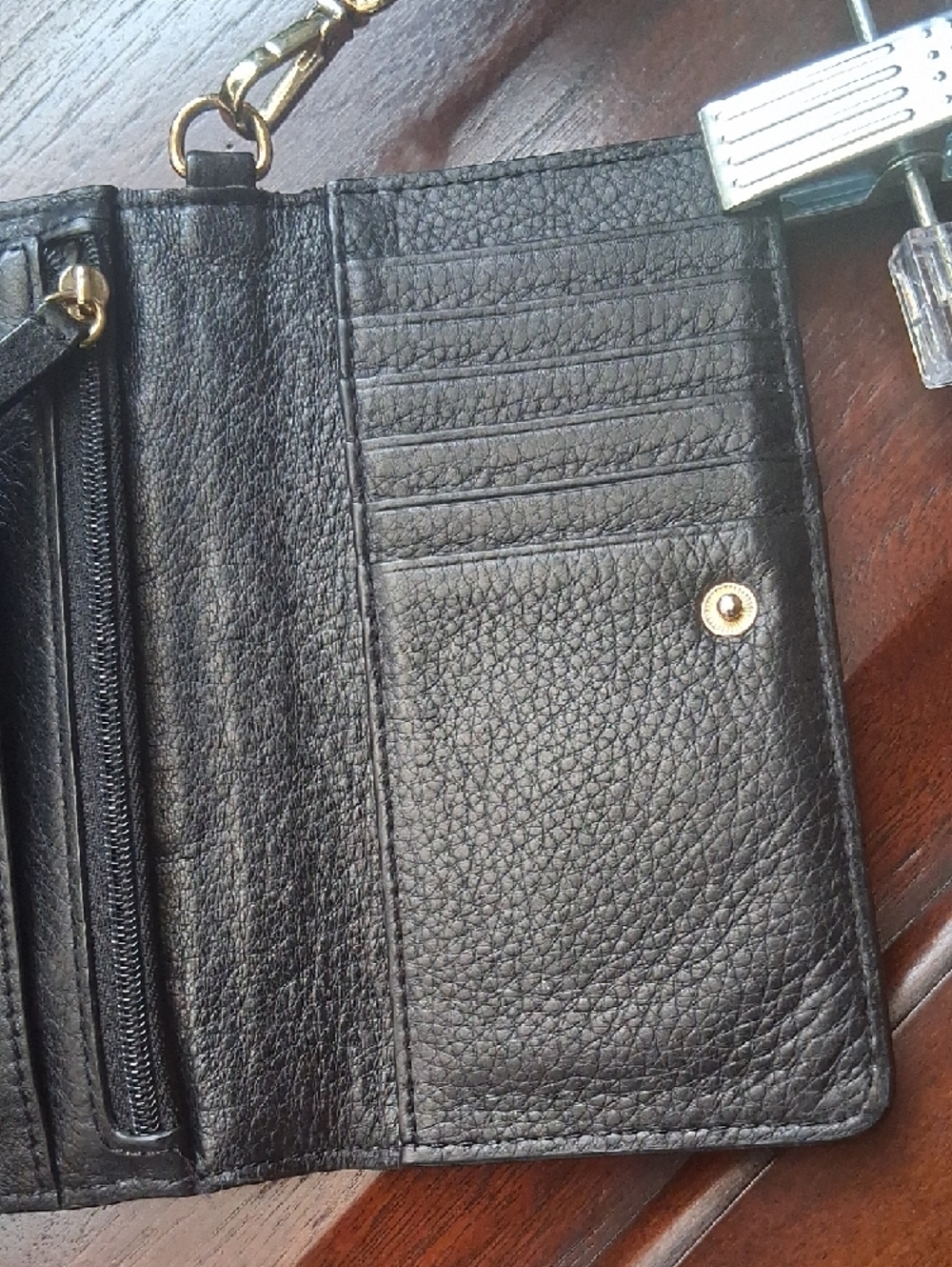 Michael Kors Black Pebbled Leather Wristlet with Gold MK Emblem - Picture 3 of 14